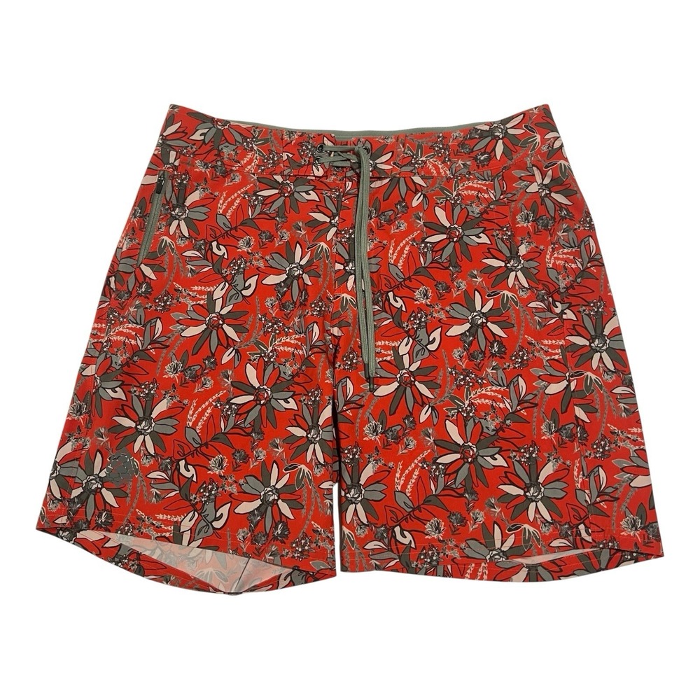 Stio Men's 32 Board Shorts Red Floral Print Lightweight Activewear 16" Inseam